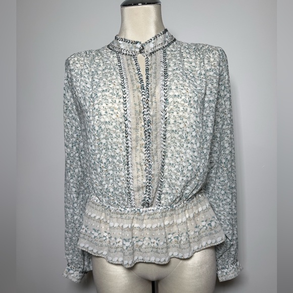 Free People Tops - Free People Cream & Sage Floral Peplum Blouse